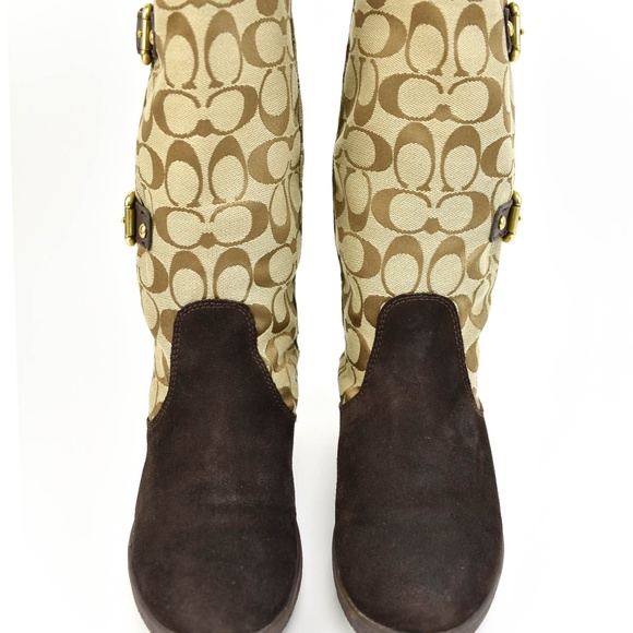 COACH: Tinah Brown Leather & C logo mid-calf boots - Picture 2 of 8